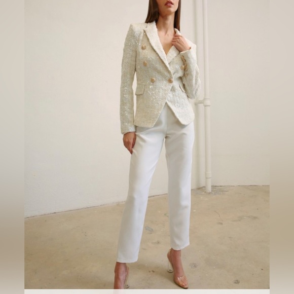 414. HIGH END - Lizzy Tweed Sequined Double Breasted Blazer - Picture 3 of 4